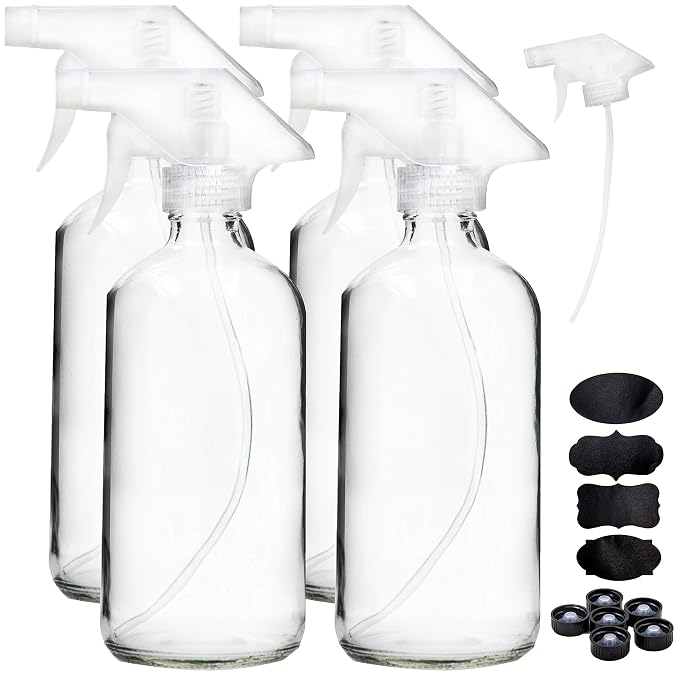 Youngever 4 Pack Empty Glass Spray Bottle, 16 Ounce Clear Glass Spray Bottle by Youngever