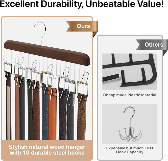 Umo Lorenzo Premium Wooden Tie and Belt Hanger - Image 7