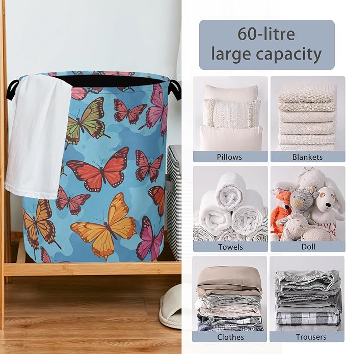 Colorful Butterfly Laundry Basket, Foldable Oxford Cloth Tote Bag Laundry - Image 6