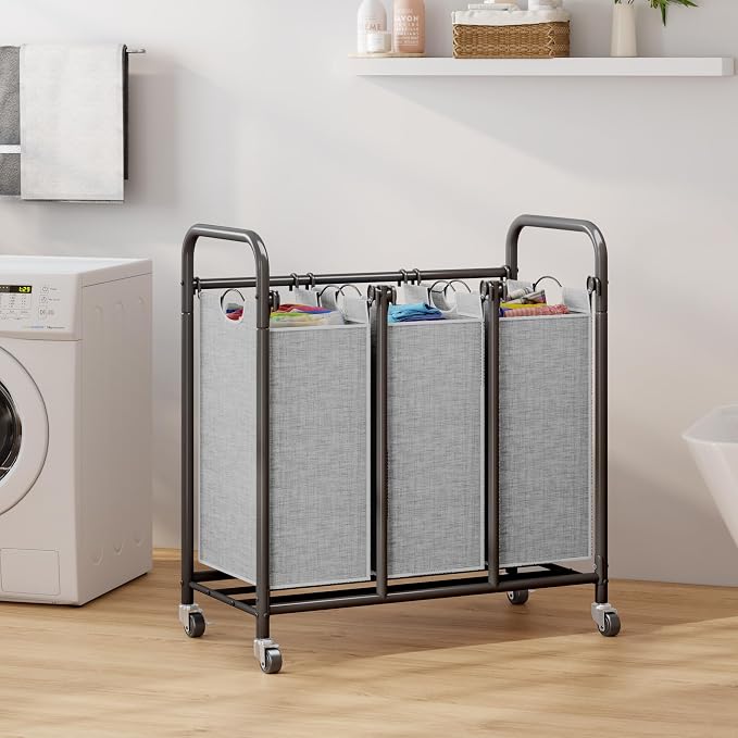 HOMEIJU 3-Bag Laundry Sorter, Laundry Hamper Cart - Image 4