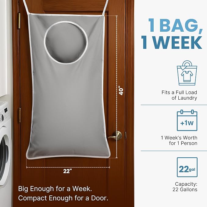 Hanging Laundry Hamper Bag XL, Space Saving over the Door Storage Bags - Image 2