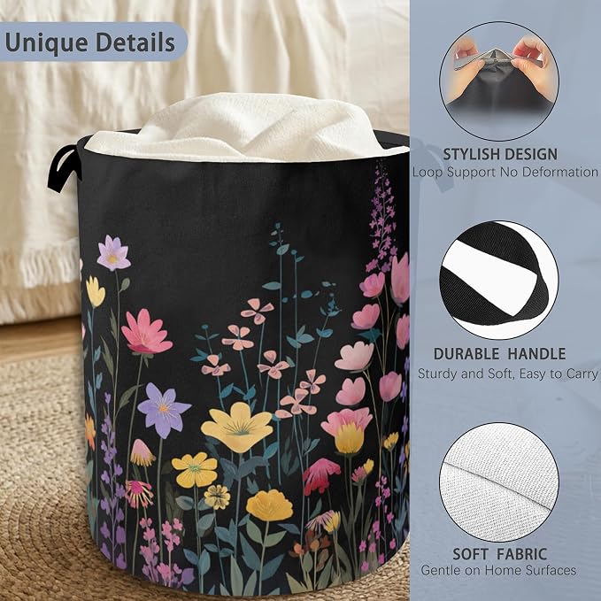 Vintage Wildflowers Laundry Basket, Garden Herb Oxford Cloth Laundry Hamper - Image 3