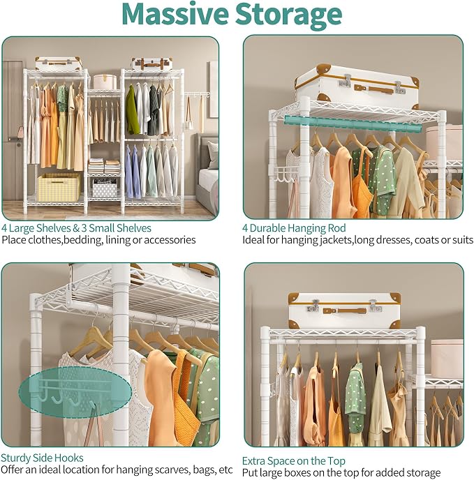 Heavy Duty Garment Rack, Portable Wardrobe Clothes Rack Freestanding Adjustable - Image 3
