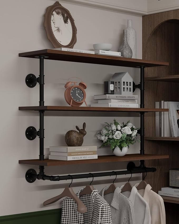 42in, 3-Tier Wall Mounted Garment Rack by INDUSTRIALSHELVESDESIGN