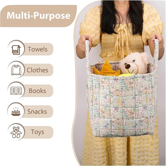 Storage Basket Boho Fabric Large Collapsible Floral Laundry Nursery Hamper - Image 3