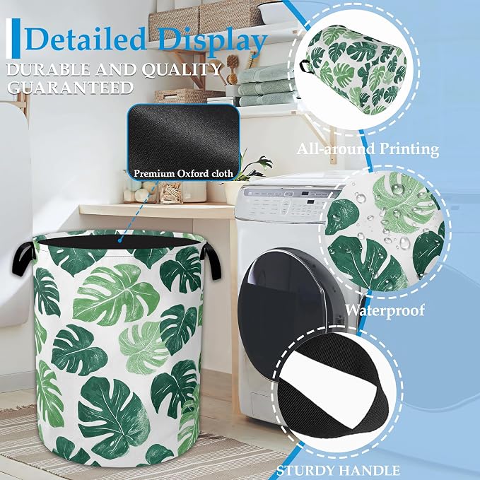 Palm Leaves Laundry Basket Collapsible Laundry Hamper Clothes Toy Storage Bin - Image 3