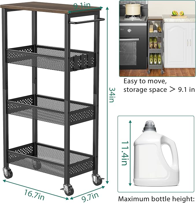 Slim Storage Cart 4 Tier Fruit and Vegetable Baskets - Image 5