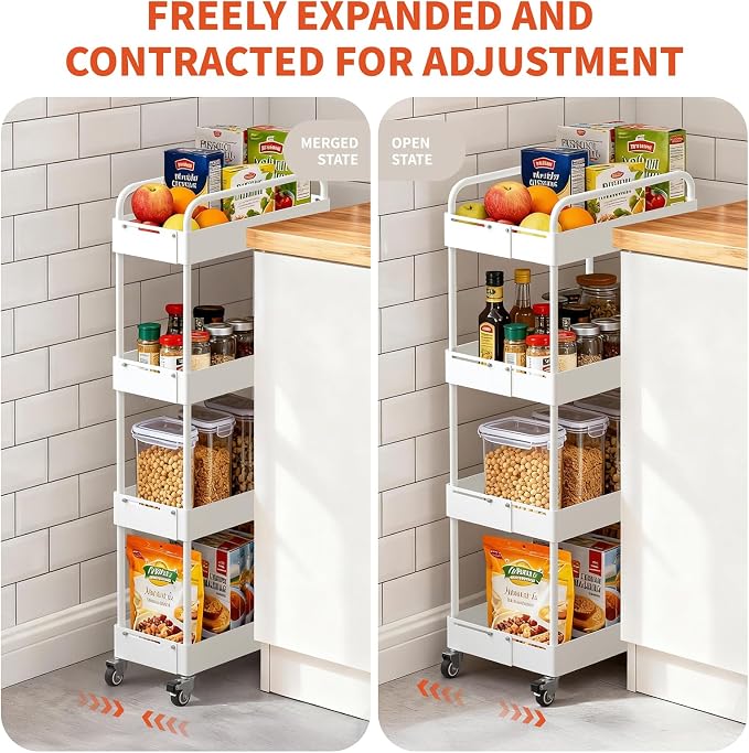 HOTEAGLE 4-Tier Rolling Cart Metal Expandable Utility Carts - Image 2