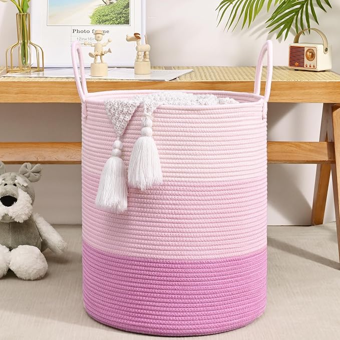 Laundry Hamper for Organizing, 52L Tall Laundry Baskets, Cotton Rope Woven - Image 7