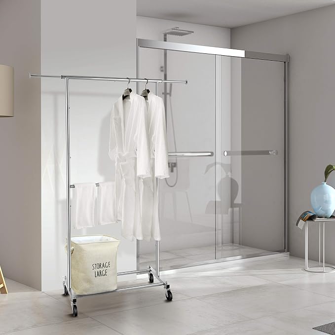 Simple Trending Double Rod Clothing Garment Rack, Rolling Clothes Organizer on - Image 2