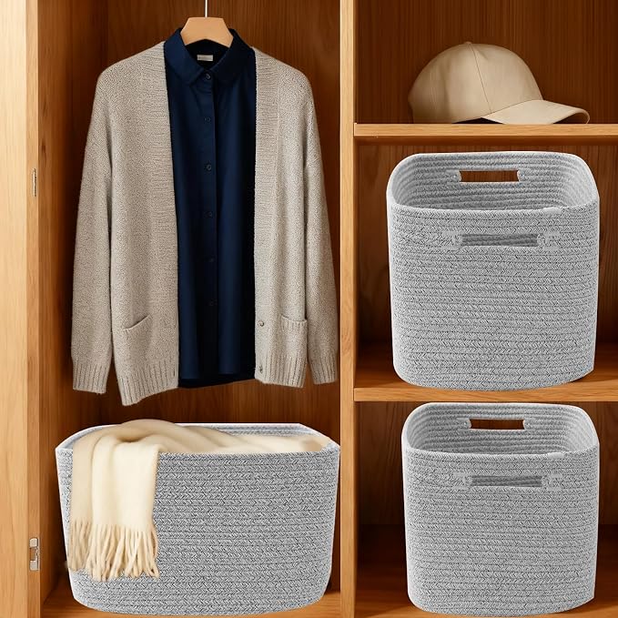 3 Pack Woven Storage Baskets for Shelves, 13.5"×11"×9.5"Organizing Bins - Image 8