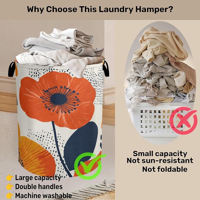 Modern Minimalist Red Flowers Foldable Canvas Laundry Basket - Image 3