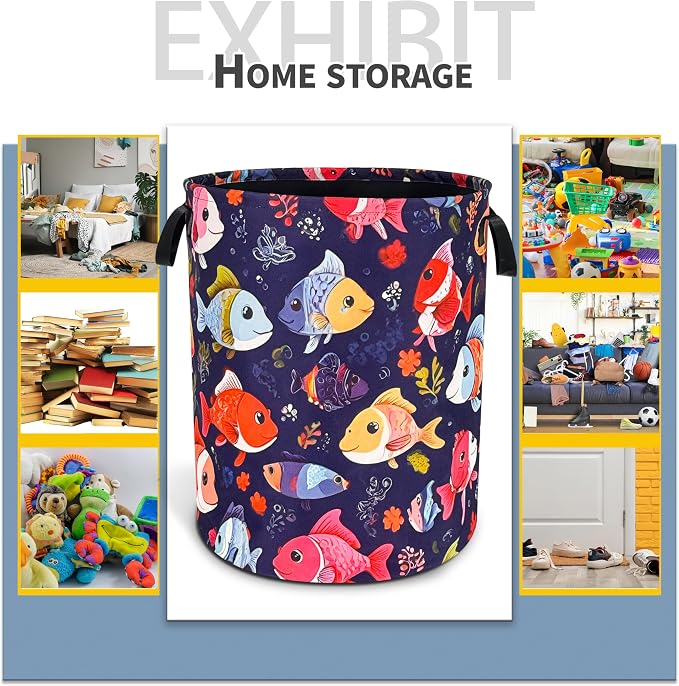 Fish Laundry Basket Funny Cartoon Foldable Oxford Cloth Tote Bag Laundry Hamper - Image 5