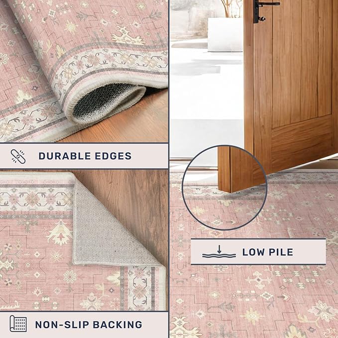 Pink Washable 6x9 Rug for Bedroom - Image 5
