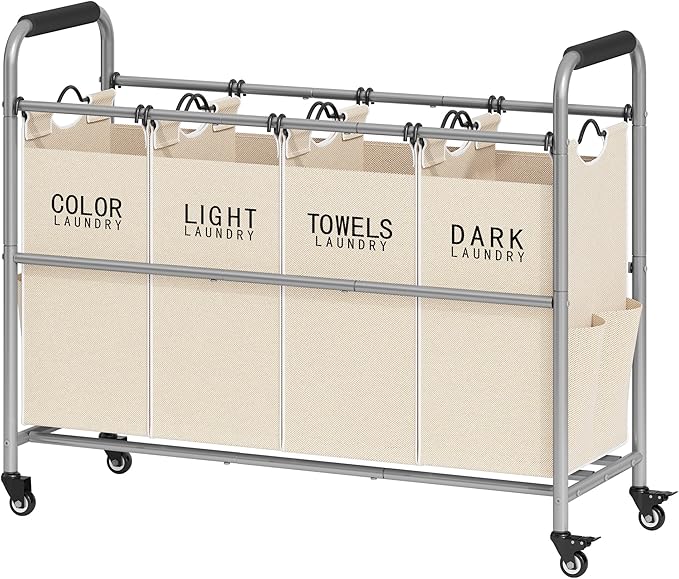 Tajsoon 4 Bag Laundry Sorter Cart, 4 Section Laundry Hamper Sorter by Tajsoon