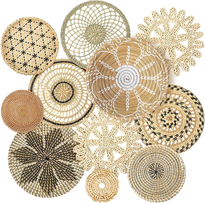 Tatuo 11 Pcs Boho Wall Basket Decor Decorative Bulrush Woven Basket Wall Decor by Tatuo