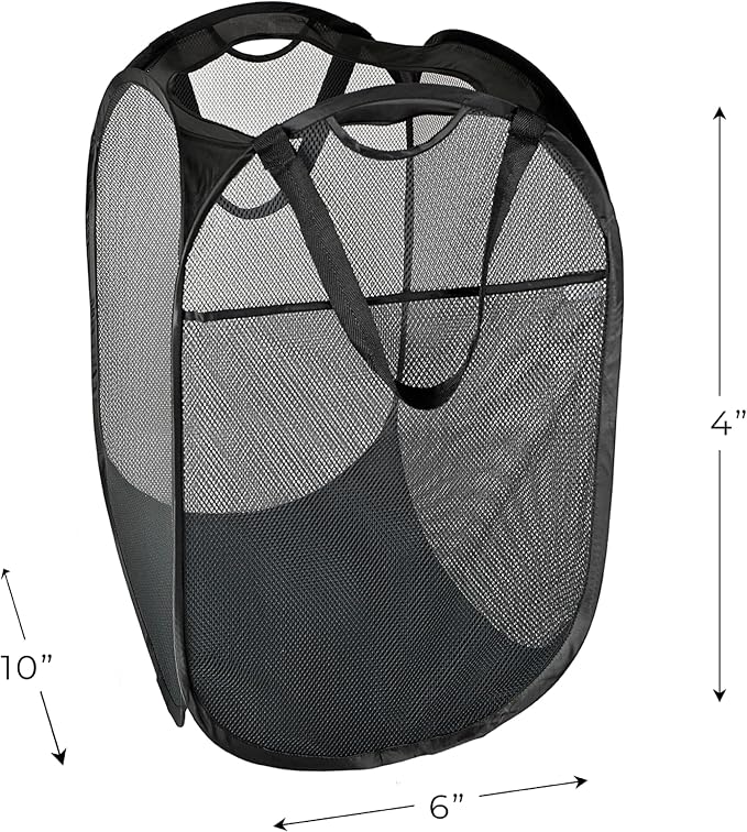 Smart Design Deluxe Mesh Pop Up Square Laundry Hamper w/ Side Pocket & Handles - Image 4