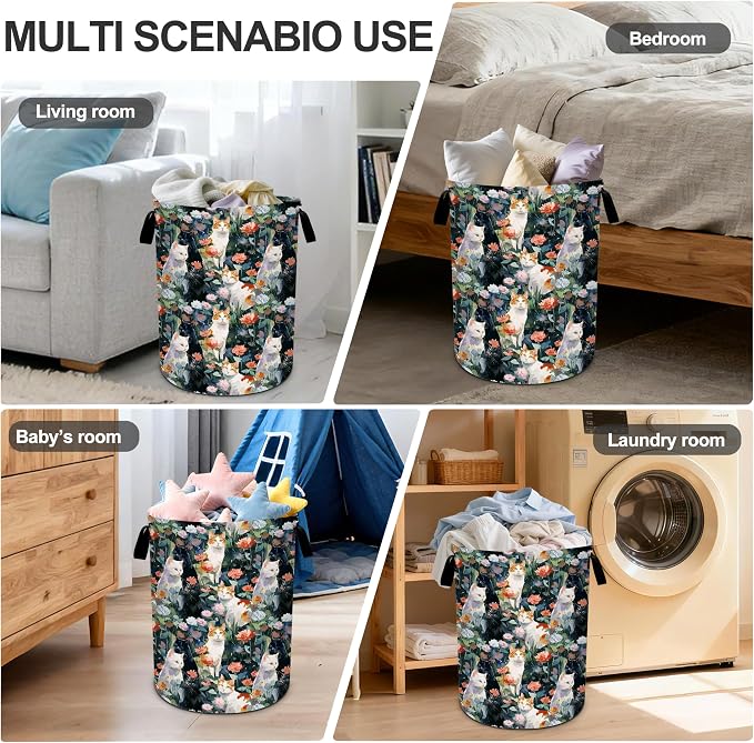 Cat Flowers Laundry Basket Storage Bin Foldable Laundry Hamper Clothes Storage - Image 5