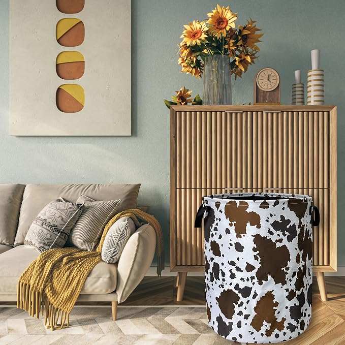 Cows Skin Brown Print Laundry Basket Foldable - Image 7