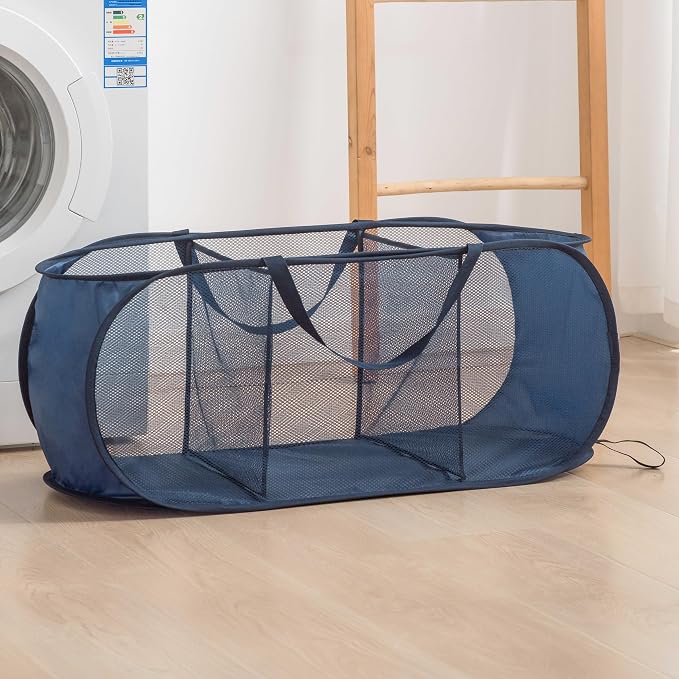 Mesh Laundry Hamper Basket, Sturdy 3 Compartments Laundry Basket, Foldable Pop - Image 2