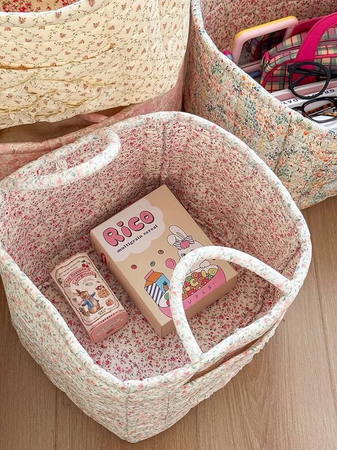 Storage Basket Boho Fabric Large Collapsible Floral Laundry Nursery Hamper - Image 2