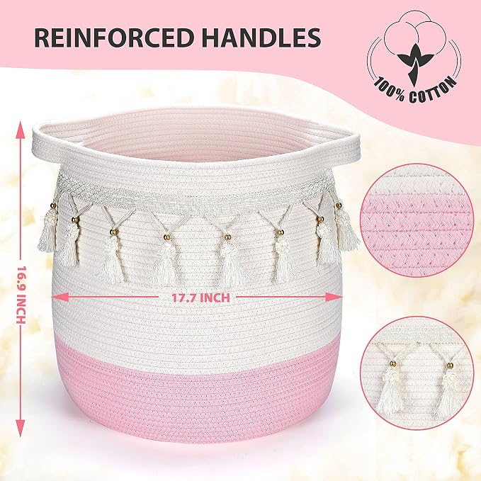 Large Cotton Rope Basket, Woven Storage Basket - Image 3