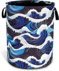 Ocean Wave Laundry Basket Sea Waves Foldable Oxford Cloth Funny Tote Bag by NUTAINLA