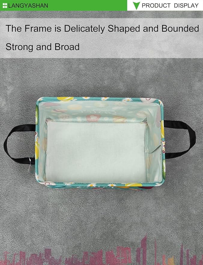 LANGYASHAN Rectangular Storage Bin Collapse Canvas Fabric Cartoon Storage Basket - Image 5