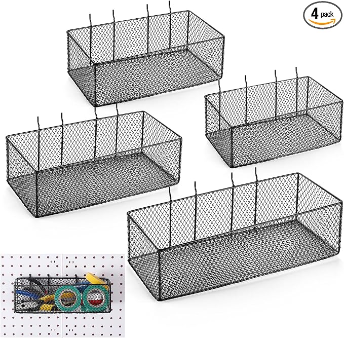 Norme 4 Pack Pegboard Baskets Set 4 Size Metal Wall Organizer Square Style Wire by Norme