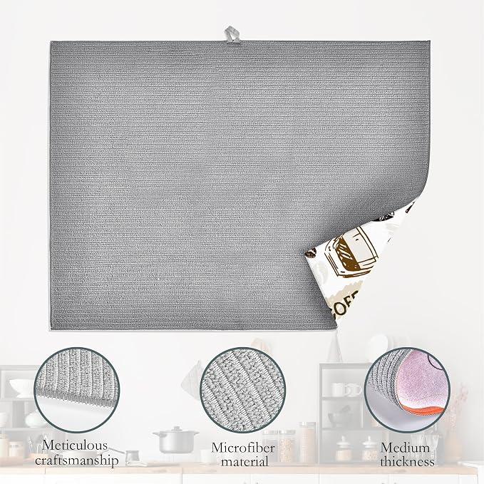 Coffee Dish Drying Mat for Kitchen Counter Decor, Cute Doodle Dish Drying Rack - Image 4