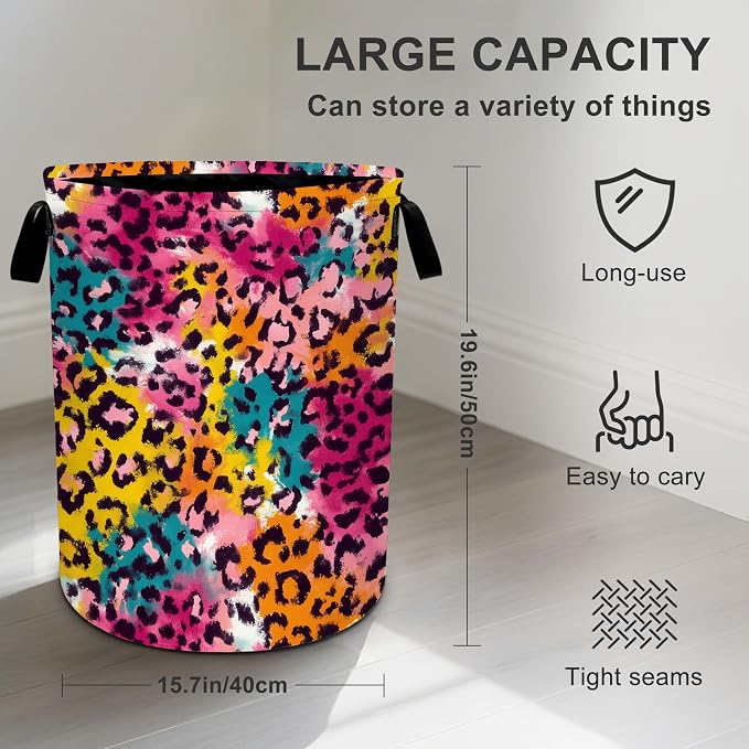 Leopard Print Laundry Basket Storage Bin Foldable Laundry Hamper Clothes - Image 4