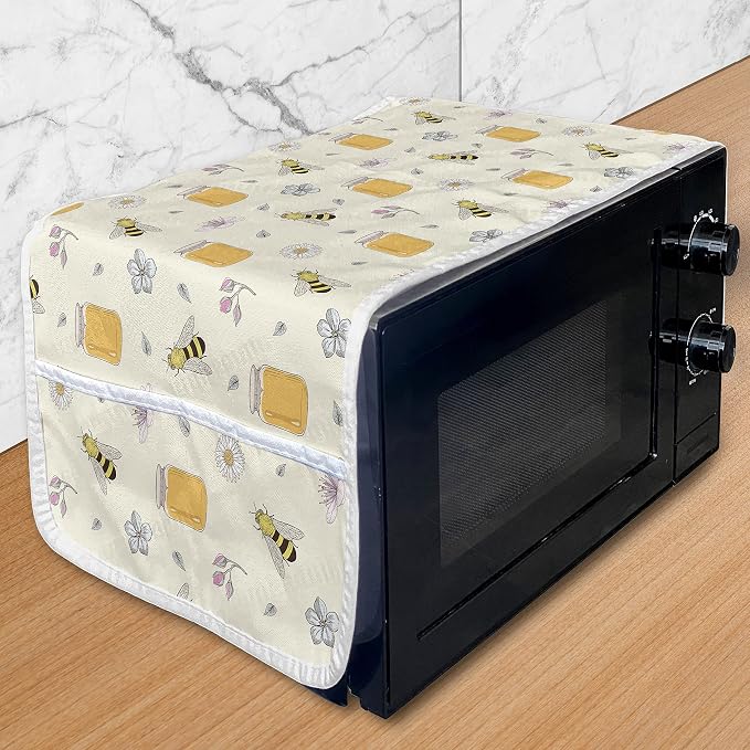Ambesonne Bee Microwave Oven Cover, Continuous Pattern of Honey Jars Animals by Ambesonne