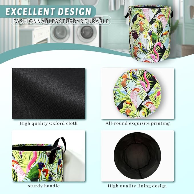 Funny Tropical Birds Laundry Basket Foldable - Image 4