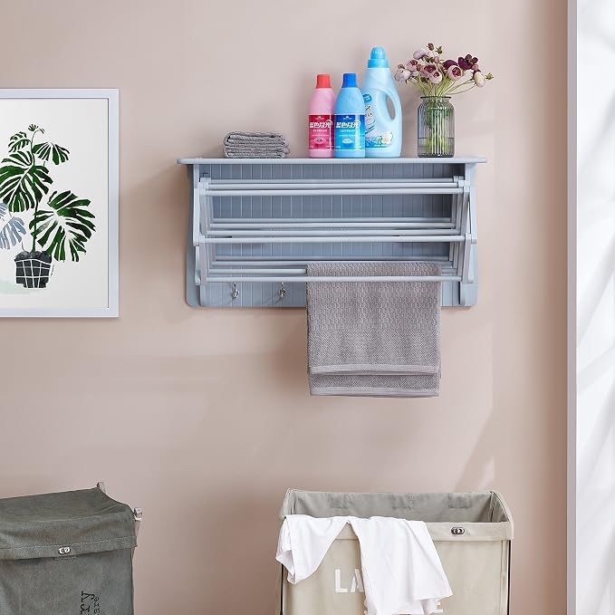 Danya B Accordion Clothes Drying Rack, Retractable, Wall Mounted Towel Rack and - Image 4