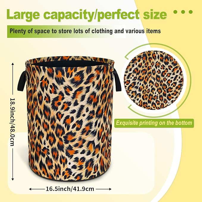Brown Black Leopard Print Laundry Basket Funny Foldable Waterproof Oxford Cloth - Image 4