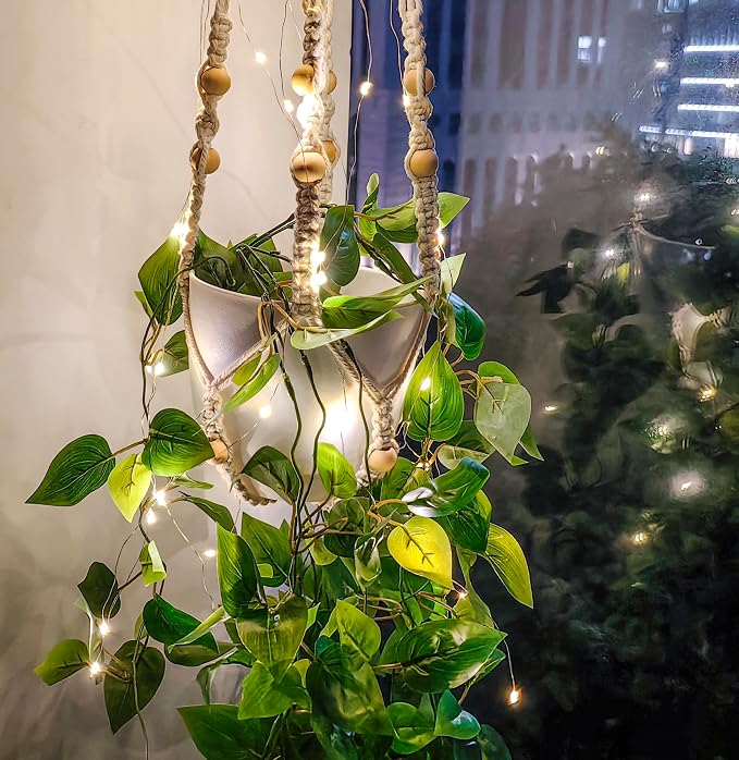 Comtelek Hanging Planter with Lights Indoor Macrame Plant Hanger Basket with - Image 8