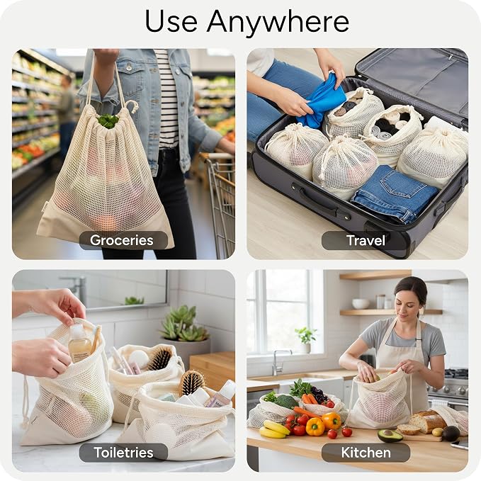 LEAFICO Reusable Produce Bags – 100% Cotton Mesh & Solid Hybrid – Cloth Grocery - Image 5