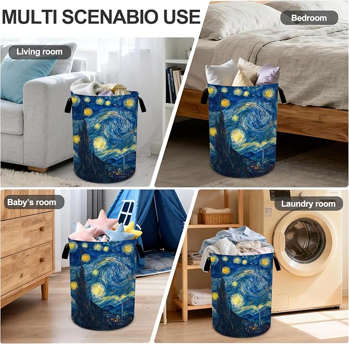 Starry Night Sky Laundry Basket Storage Bin Foldable Laundry Hamper Clothes - Image 6