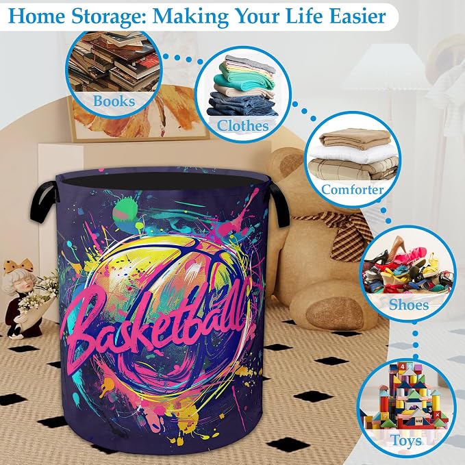 Basketball Graffiti Laundry Basket Collapsible Laundry Hamper Clothes Toy - Image 5