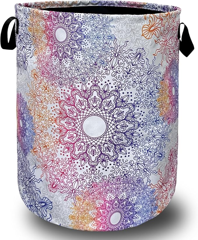 Colorful Mandala Flowers Laundry Basket Foldable by SELIONLIKN