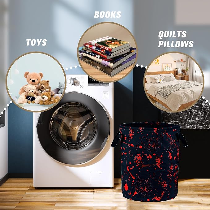 Blood Splattered Laundry Basket Blood Pattern Foldable Oxford Cloth Funny Tote - Image 5