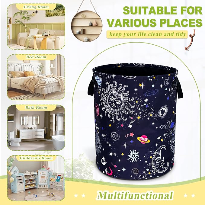 Sun Moon Galaxy Laundry Basket Funny Cosmic Foldable Waterproof Oxford Cloth - Image 2