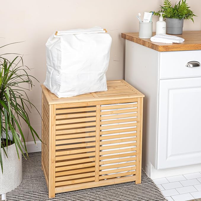 Household Essentials Bamboo and Cotton Double Laundry Sorter - Image 4