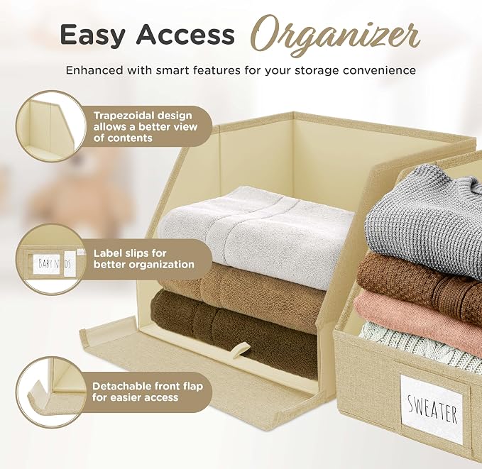Trapezoid Storage Bins – 3-Pack Closet Shelf Organizer & Baskets, Open Front Bin - Image 3