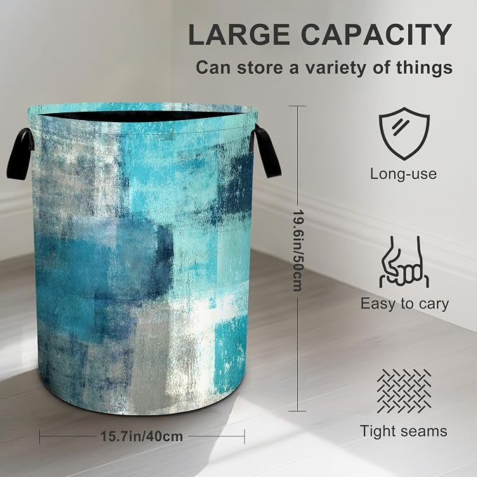 Teal Laundry Basket Storage Bin Foldable Laundry Hamper Clothes Storage Bucket - Image 4