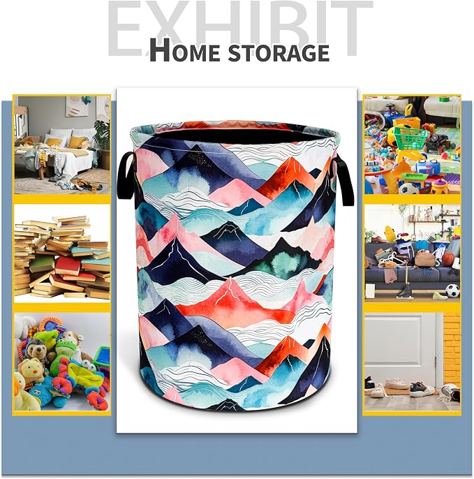 Mountains Waves Laundry Basket Colored Mountain Foldable Oxford Cloth Funny - Image 5