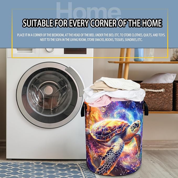 Sea Turtle Laundry Basket Galaxy Space Foldable Waterproof Oxford Cloth Funny - Image 7