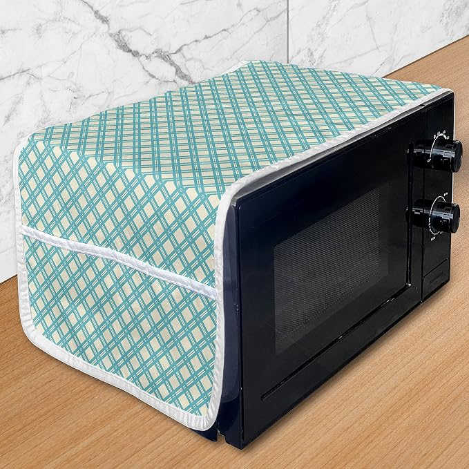 Ambesonne Retro Microwave Oven Cover, Aqua Colored Monochrome Checked Pattern by Ambesonne