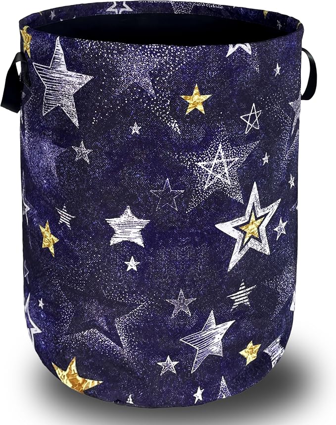 Stars Print Blue Jean Design Laundry Basket Foldable Funny Laundry Hamper by SELIONLIKN
