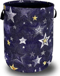 Stars Print Blue Jean Design Laundry Basket Foldable Funny Laundry Hamper by SELIONLIKN